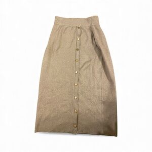 Chic Tan Button-Front Midi Skirt